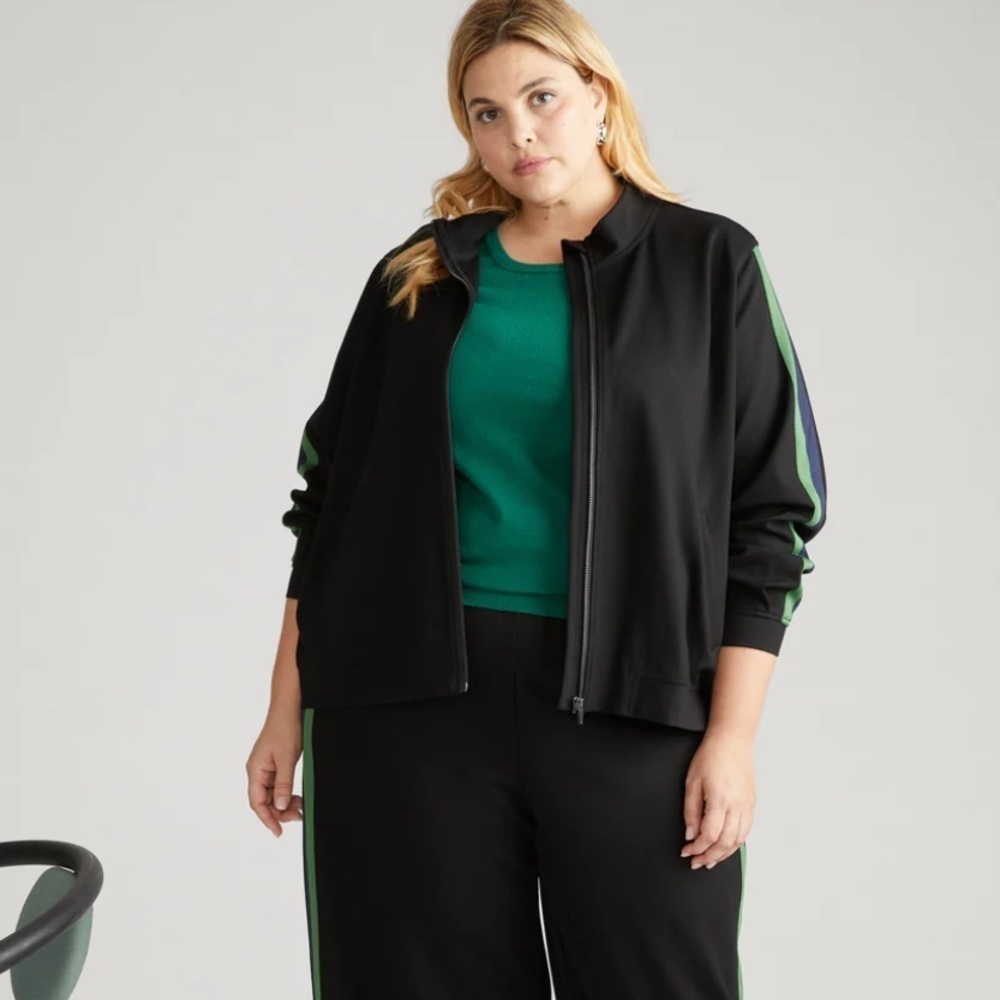 Universal standard camden Ponte bomber jacket navy green stripes - Picture 2 of 4